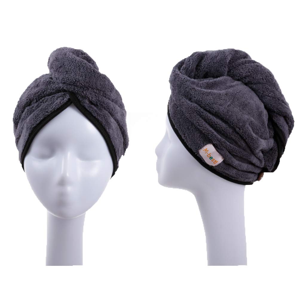 M-bestl 2 Pack Microfiber Hair Towel Wrap,Hair Drying Towel with Button,Quick Dry Hair Towel Turban for Women,Absorbent Anti-frizz Head Towel for Long Thick Curly Hair(Pink&Beige)