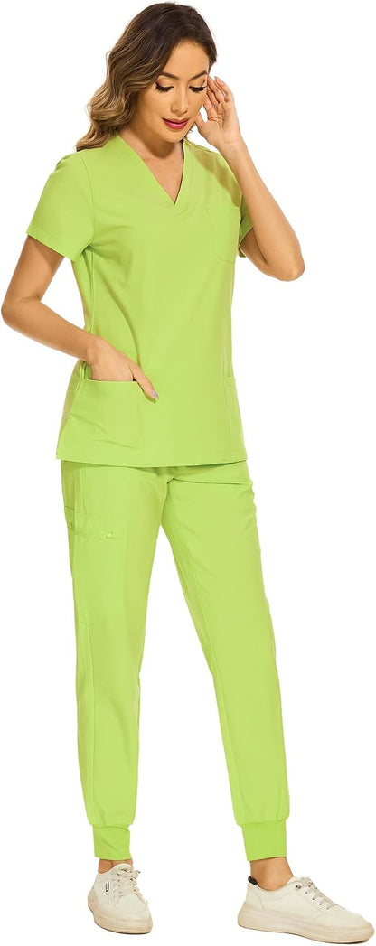 COZYFIT Scrubs for Women Set - Stretch V-Neck Scrub Top & Jogger Pant with 8 Pockets COZY SCRUBS - Colors A
