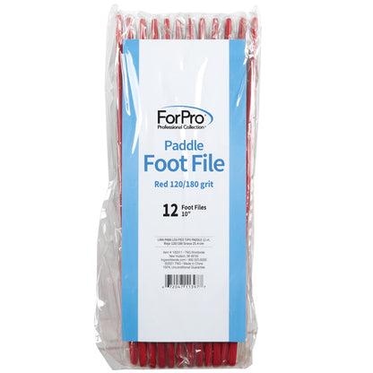 ForPro Professional Collection Pedicure Paddle Foot File, Double-Sided Foot File for Heels, Disposable & Sanitizable, 80/120 Grit, Red, Pack of 12