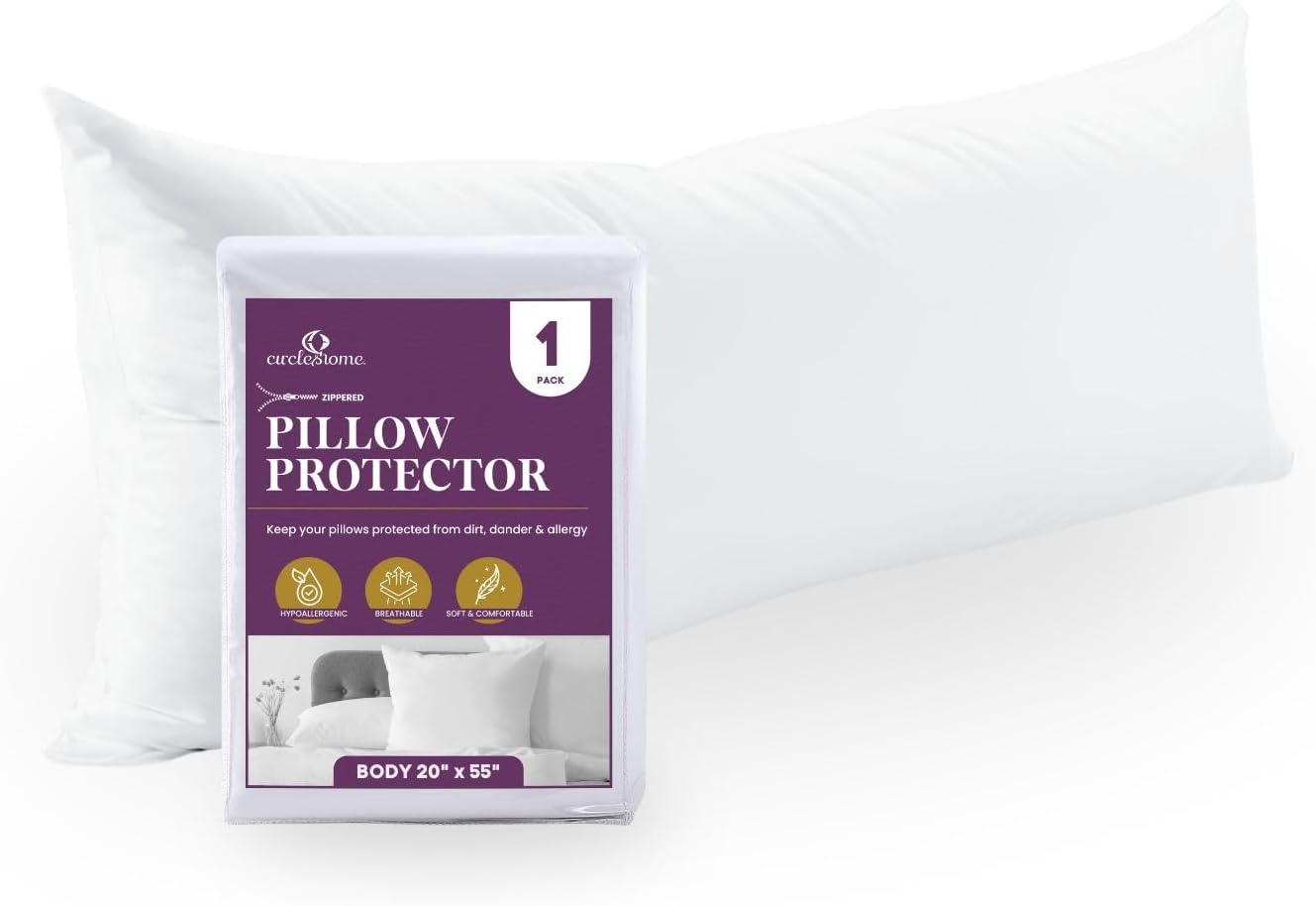 CirclesHome Pillow Protectors 4 Pack Standard Zippered - 100% Cotton Breathable Pillowcases - Protects Pillows from Dirt, Dust and Debri (Standard - Set of 4 - 20x26)