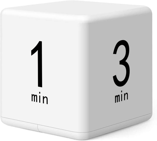 Rotating Productivity Timer, 1/3/5/10 Mins Preset, Desk Cube Countdown Flip Kids Timer for Time Management, Classroom, Workout, Kitchen, Cooking, Study, White