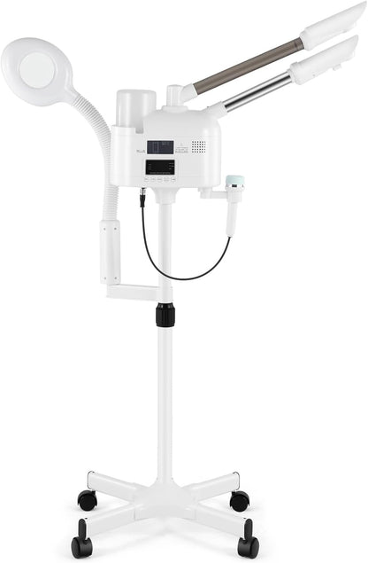 Professional Facial Steamer 3 in 1 Steamer for Face with Hot & Cold Nozzle 5X LED Magnifying Lamp Facial Steamer for Esthetician Beauty Face Equipment Use at Home or Salon