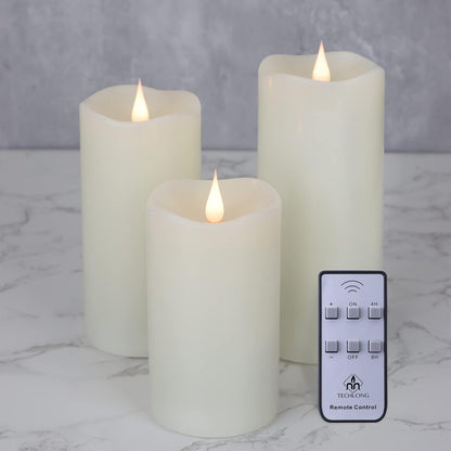 TECHLONG Flameless Candles Battery Operated with Timer, 3D Moving Flame Flickering, Last 600+ Hours Battery Candles, 3" x 3" Ivory Real Wax Electric LED Candle for Wedding Party Decorations