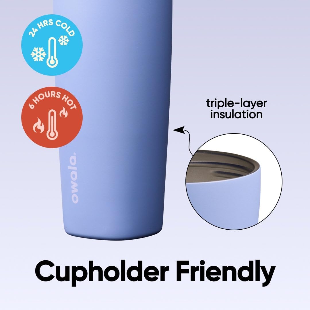 Owala SmoothSip Slider Insulated Stainless Steel Coffee Tumbler, Reusable Iced Coffee Cup, Hot Coffee Travel Mug, BPA Free 12 oz, Pink (Pucker Up)