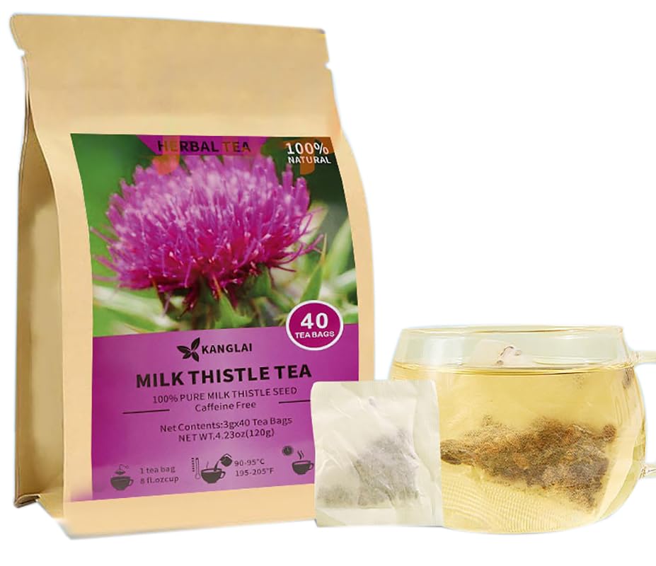 Kuting Premium Milk Thistle Tea Bags, 100% Natural Milk Thistle Tea, Sugar Free, Gluten Free, Soy Free, Non-GMO, 40 Count Round Eco-Conscious Teabags