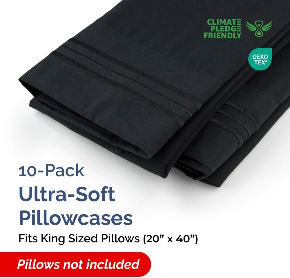 Standard Pillow Cases Set of 10 - Ultra Soft Hotel Quality Pillowcase Covers - Comfy, Cozy & Wrinkle Free - Shrink, Stain and Fade Resistant - Machine Washable Pillow Protectors - 10 Pcs Set - White - Colors B