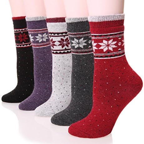 EBMORE Merino Wool Socks for Women Hiking Thermal Warm Winter Thick Boot Cozy Crew Comfy Work Socks for Ladies 5 Pairs