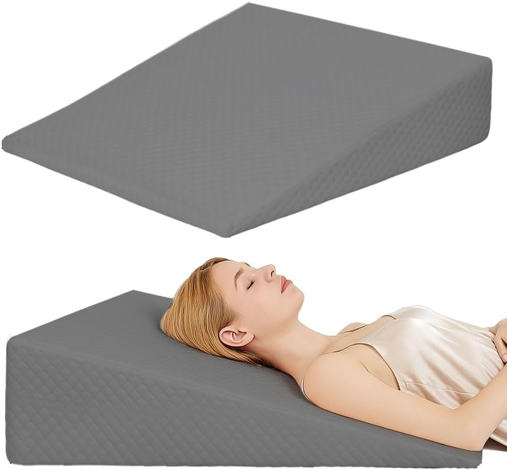 VADSBO Wedge Pillow, Bed Wedge Pillows for Sleeping, Snoring, Back Support, After Surgery, Foam Triangle Pillow, Removable Washable Cover (Gray, 5in)