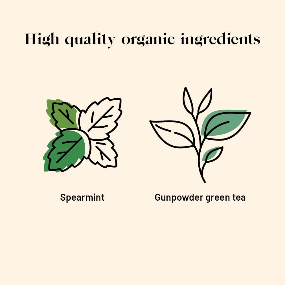 Kusmi Tea - Spearmint Green - Organic Blend of Gunpowder Green Tea with Mint - Peppermint Tea - Enjoy Hot or Ice - Organic Flavored Green Tea - 20 Tea Bags