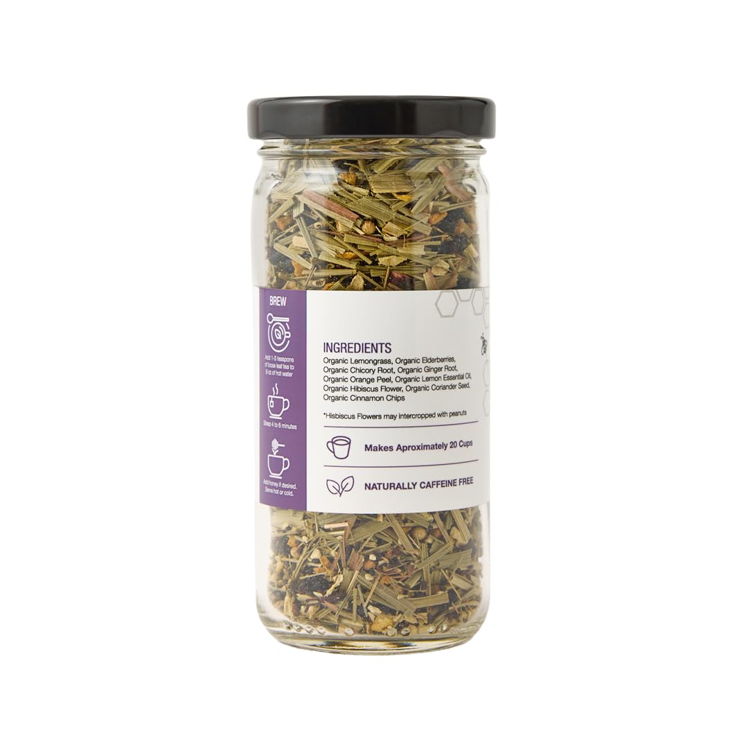 Soothing Elderberry Loose Leaf Tea, Pure Natural Herbal Tea Blend with Ginger Root, Lemongrass and Cinnamon (2 ounce)