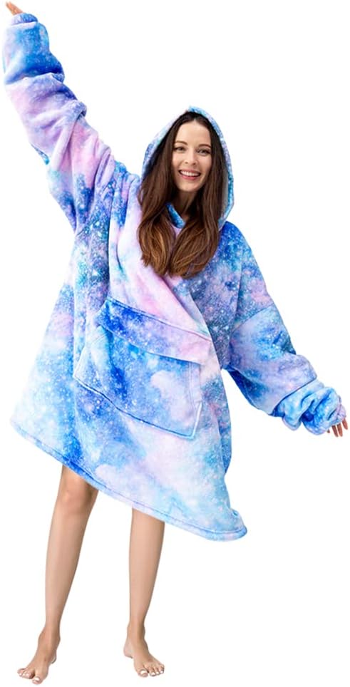 Mewkou Wearable Blanket Hoodie for Adult,Oversized Sherpa Fleece Blanket Hoodie for Women Men,Grey