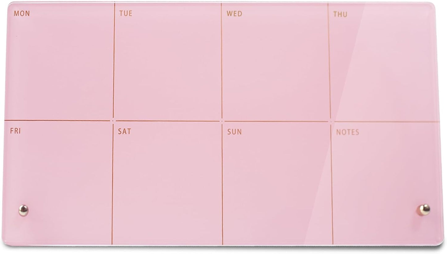Desktop Acrylic Weekly Planner Whiteboard with Stand,12"X6"-Small,Dry Erase Weekly Planner for Desk,Acrylic Desk Calendar Dry Erase,Pink Dry Erase Board for Office Home School-ZMZL-P-1530