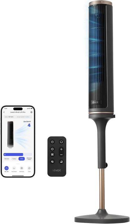 LEVOIT Tower Fan for Bedroom, Standing Fan with 36”-47” Adjustable Height, 90° Oscillating Room Fan, 28dB Quiet for Sleep, 23 ft/s Velocity, 5 Speeds 4 Modes, 12H Timer, Remoter, for Home, White