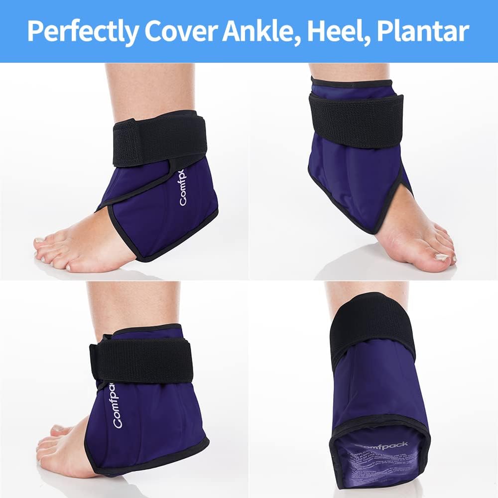 Comfpack Ankle Ice Pack Wrap for Swelling, FSA Eligible, Heel Ice Pack for Pain Relief, Hot Cold Therapy Cold Pack for Plantar Fasciitis, Achilles Tendonitis, Ankle Sprain, Foot Pain, Black