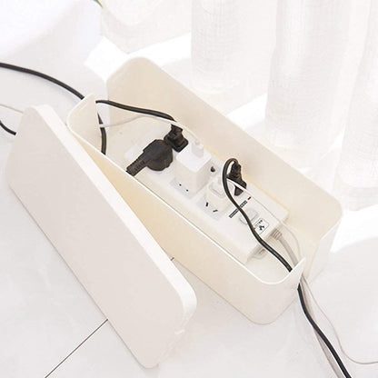 Cable Management Box Organizer, Pack of 2 Wire Concealer to Cover Hide Surge Protector & Power Strip on Desk Floor, with 5 Cord Fastening Tapes for Office, Home, Kitchen (Luxury Black)