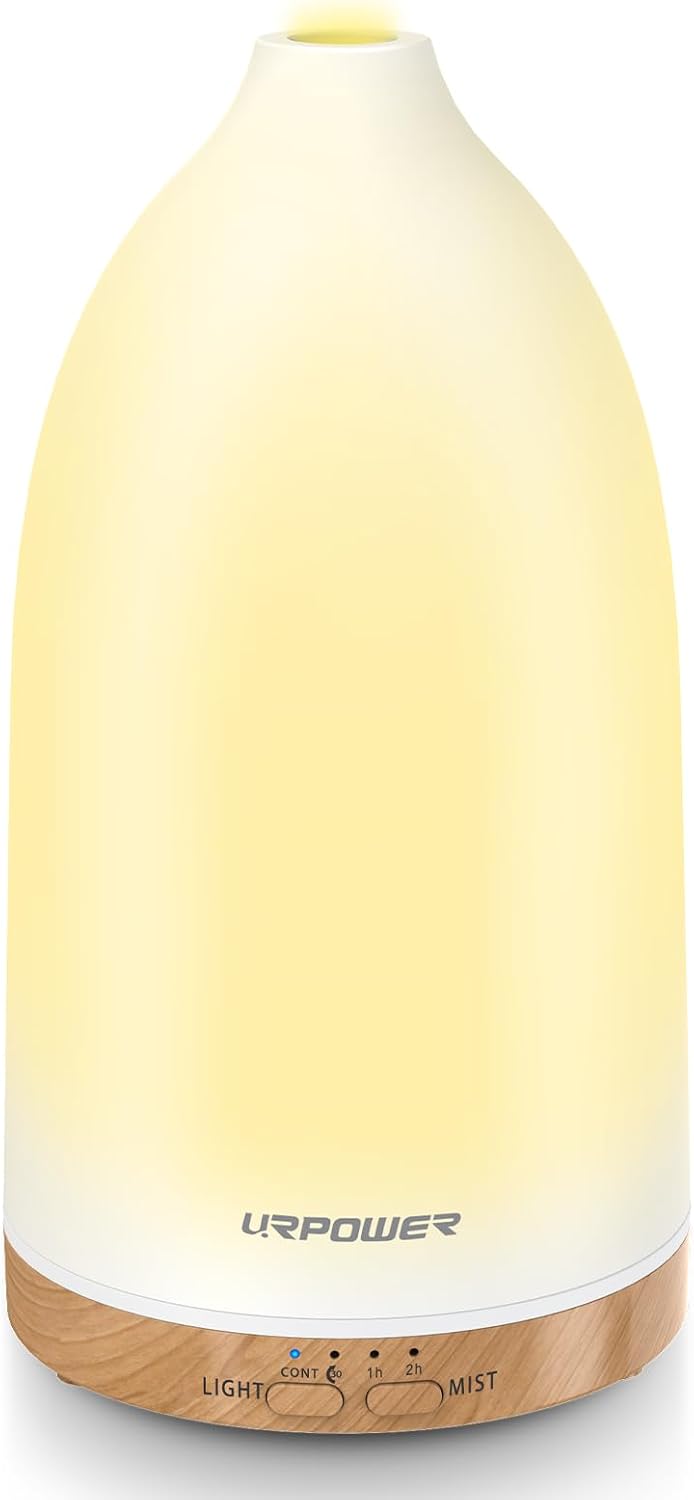 URPOWER 150ML Essential Oil Diffusers for Home, Ultrasonic Aromatherapy Diffuser with 7 Color Changing Lights, Timer & Auto Shut-Off, Scent Diffuser for Bedroom, Office, Yoga