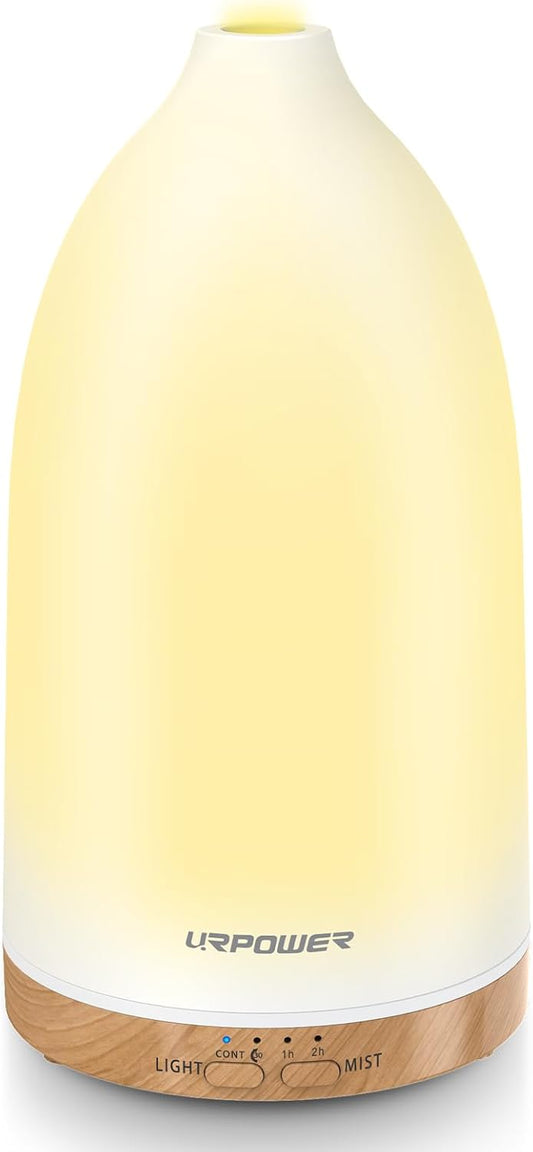 URPOWER 150ML Essential Oil Diffusers for Home, Ultrasonic Aromatherapy Diffuser with 7 Color Changing Lights, Timer & Auto Shut-Off, Scent Diffuser for Bedroom, Office, Yoga
