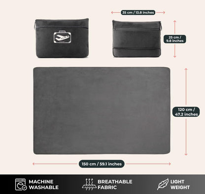 FlyHugz Grey Travel Blanket & Pillow Set (59.1"x47.2") with Carry Case