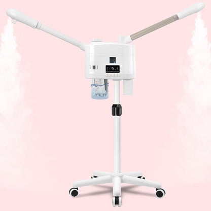 Facial Steamer Professional with More Steam for Deep Cleansing and Hydration, Estheticians Steamer on Wheels with Time Setting, Face Steamer Adjustable Height for Beauty, Spa and Home Use（Golden）