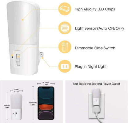 LOHAS-LED Amber Night Light, Dimmable Plug in Night Light with Light Sensor, Yellow Kids Nightlights, 5-80LM Sleep Light for Nursery, Bedroom, Bathroom, Hallway, Stairway, 2Pack