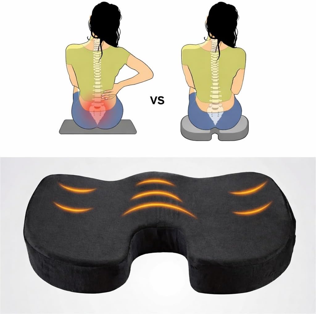 Premium Memory Foam Seat Cushion with Carrying Bag & Cooling Gel for Office Chair, Wheelchair, Travel, Car Seat, Gaming Chair for Coccyx & Tailbone Pain, Back Pain Relief, Sciatica Support