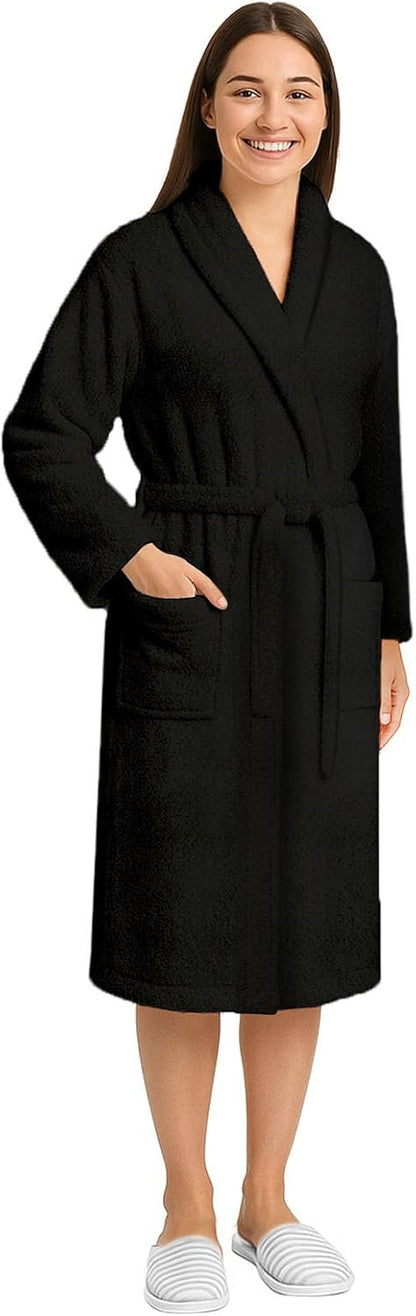 Pearl Linens Cotton Terry Shawl Collar Bathrobe - Soft, Lightweight & Absorbent Unisex Spa Robe for Women & Men - 1 Piece