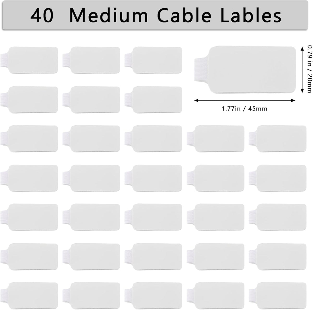 40Pack Cable Labels, Writable White Cord Labels