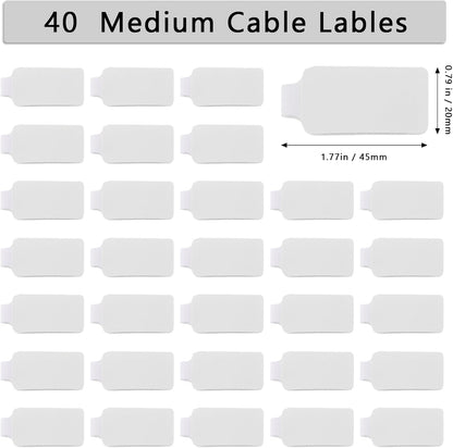 40Pack Cable Labels, Writable White Cord Labels