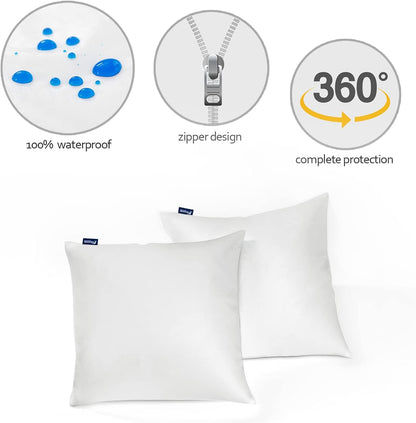 Waterproof Pillow Case Protector with Zipper 4 Pack Standard Size 20 x 26 inch White Pillow Protectors Feather Proof Pillow Covers Encasement Pillow Case