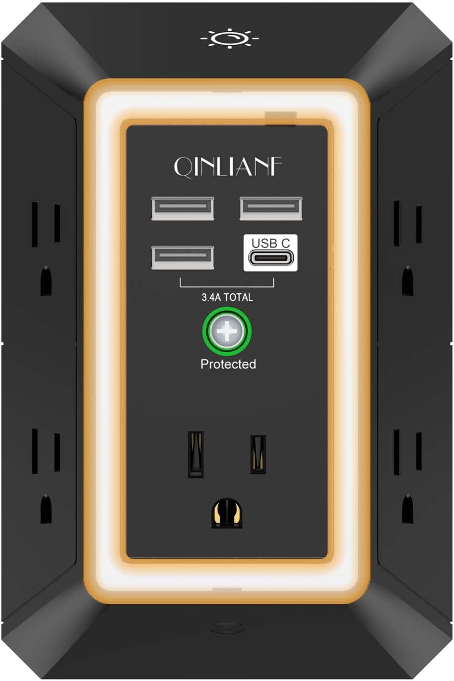 Wall Charger, Surge Protector, QINLIANF 5 Outlet Extender with 4 USB Ports