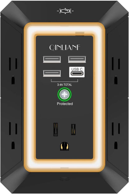 Wall Charger, Surge Protector, QINLIANF 5 Outlet Extender with 4 USB Ports