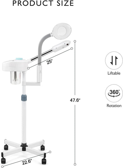 Artist hand Professional Facial Steamer with 5X LED Magnifying Lamp 3 in 1