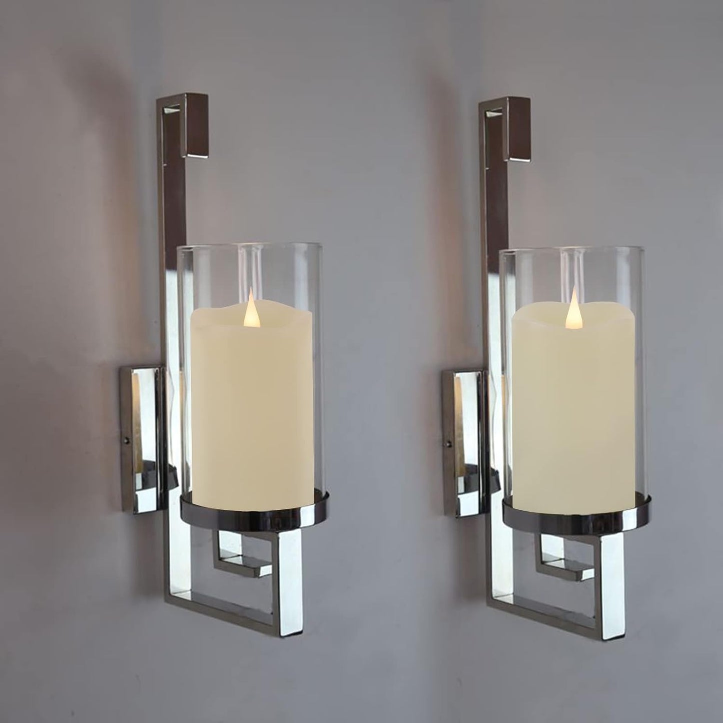 TECHLONG Flickering Flameless Candles with 3D Moving Flame, Last 1000+ Hours Battery Operated Candles with Timer, Ivory Real Wax Pillar Electric LED Candle for Wedding Christmas Party/3" x 5"