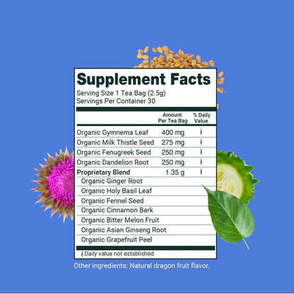 Herbaly Glucose Organic Herbal Tea - Metabolism & Sugar Cravings, 28 Ct