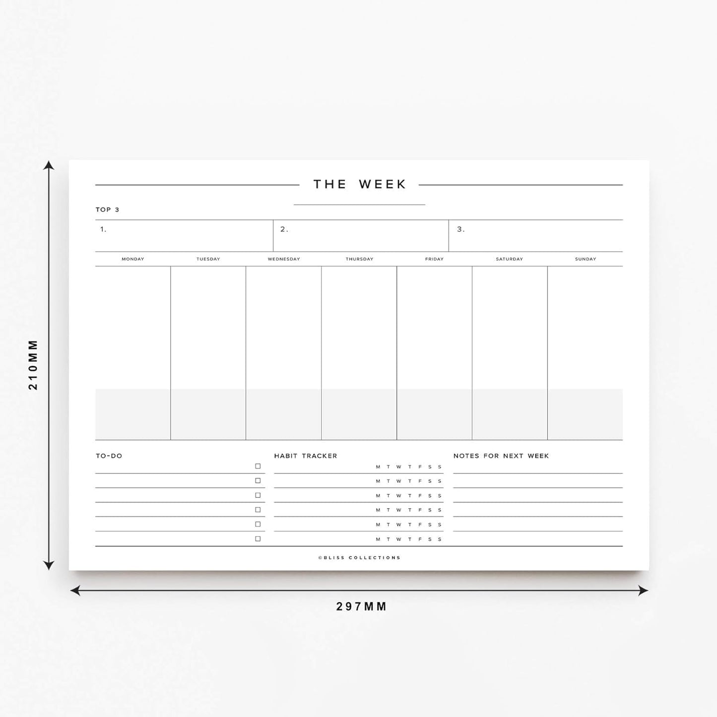 Bliss Collections Weekly Planning Pad, To Do List Notebook - Undated Tear-Off Sheets Notepad - Work Calendar, Organizer, Scheduler for Goals, Tasks - Minimalist, 8.5" x 11", 50 Sheets