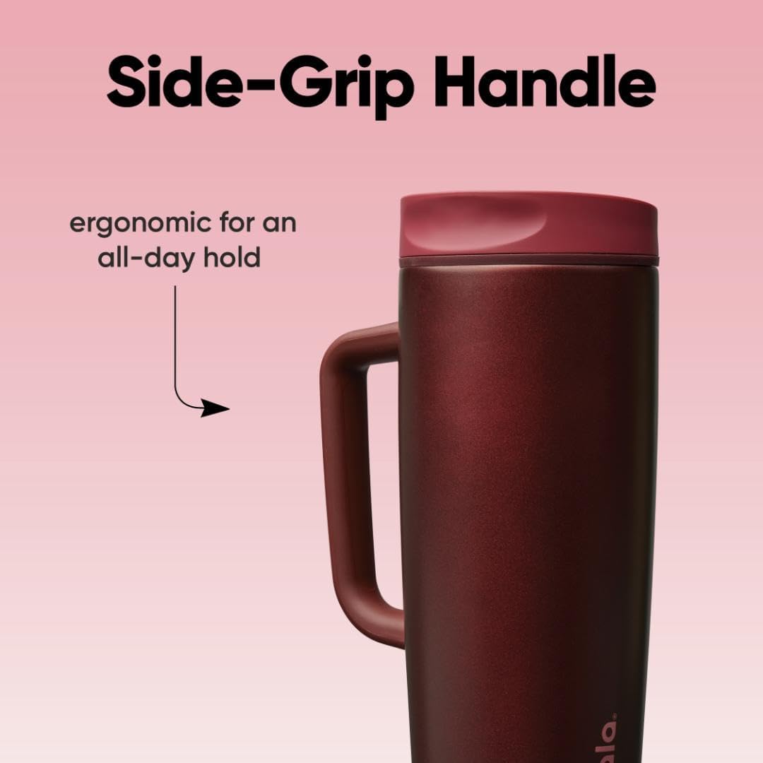 Owala SmoothSip Slider Insulated Stainless Steel Coffee Tumbler, Reusable Iced Coffee Cup, Hot Coffee Travel Mug, BPA Free 12 oz, Pink (Pucker Up)