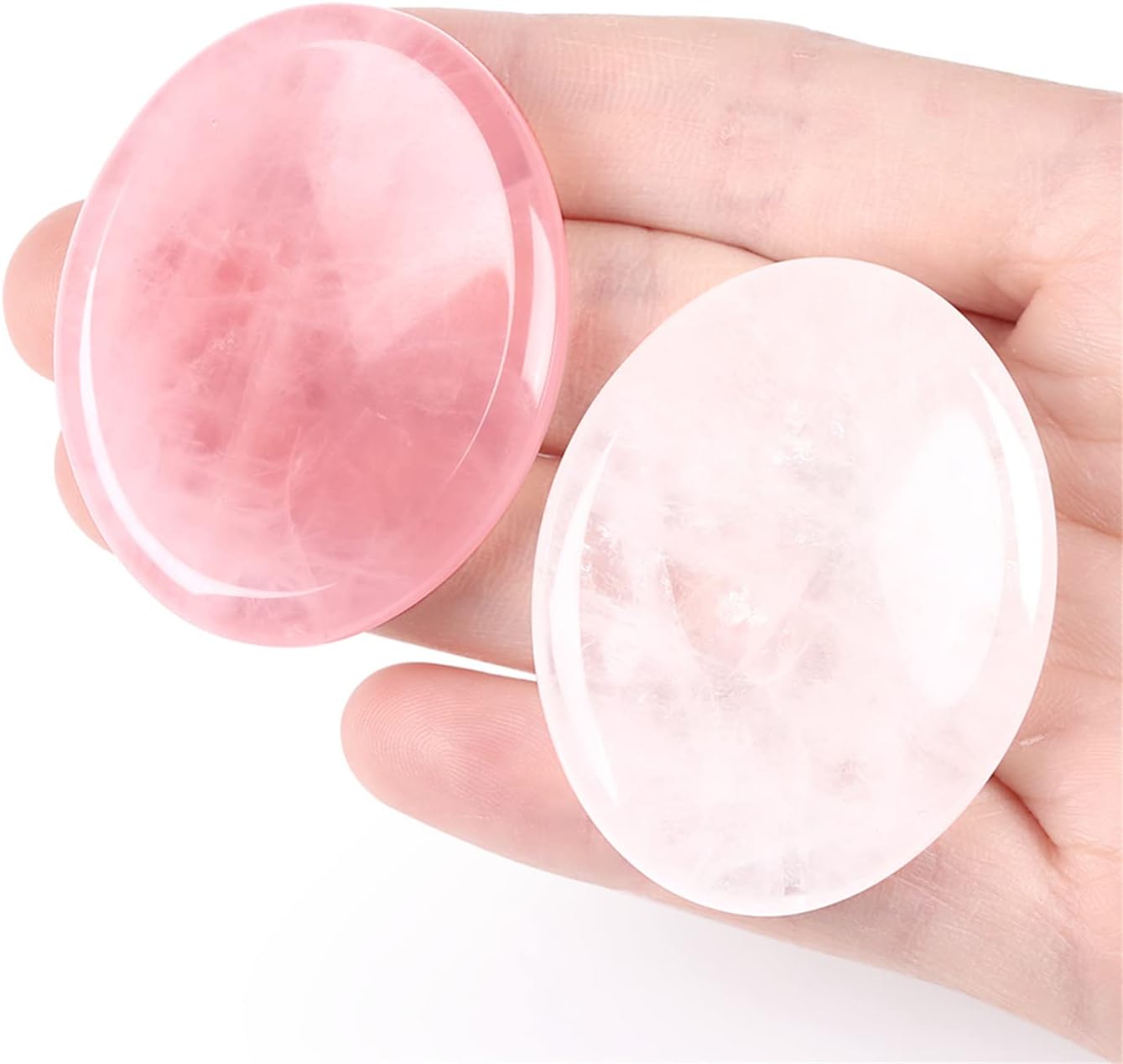 YATOJUZI Thumb Worry Stones for Anxiety Stress Relief Items Healing Crystals Natural Amethyst Rose Quartz Crystal Palm Pocket Stone Gemstones Meditation Reiki Spiritual Gifts for Women Men 2PCS