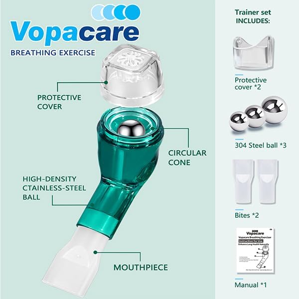 Flutter Valve Breathing Exercise Device for Lungs, Mucus Removal Device, Adjustable Resistance Breathing Trainer, Portable Lung Exerciser for Mucus Clearance