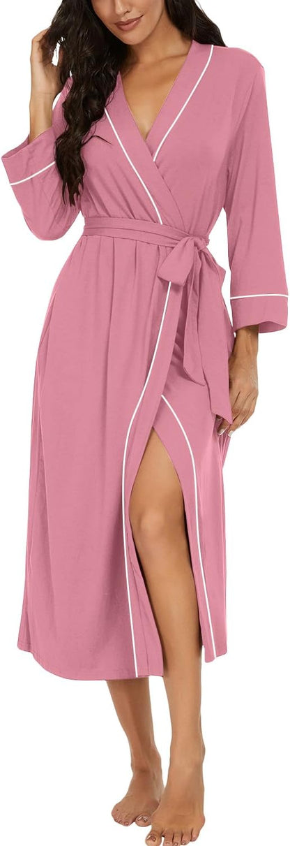 PrinStory Robes for Women 3/4 Sleeve Long Bath Robe XS-4XL