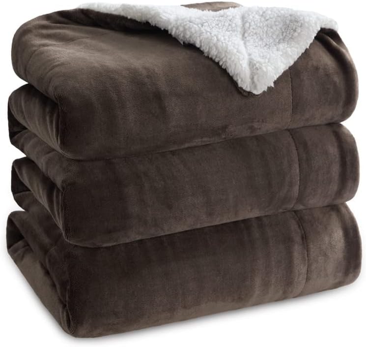 Bedsure GentleSoft Sherpa Fleece Throw Blanket for Couch, Non-Heated, Thick & Warm Cozy Blanket for Winter, Soft Fuzzy Plush Throw Gifts for Women and Men, Grey, 50x60 Inches