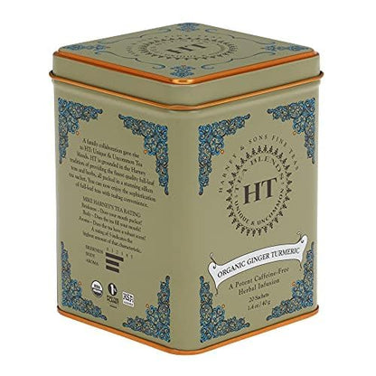 Harney & Sons HT Organic Ginger Turmeric Herbal Tea, 20 Sachets Tin