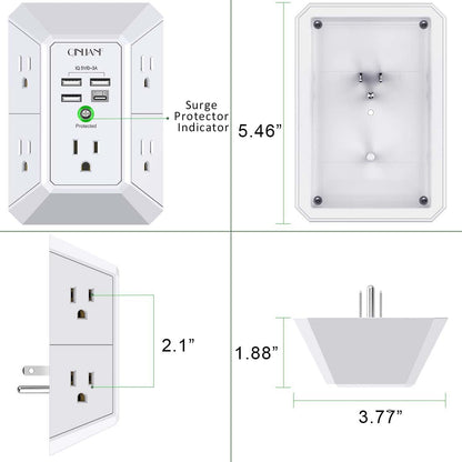 Wall Charger, Surge Protector, QINLIANF 5 Outlet Extender with 4 USB Ports