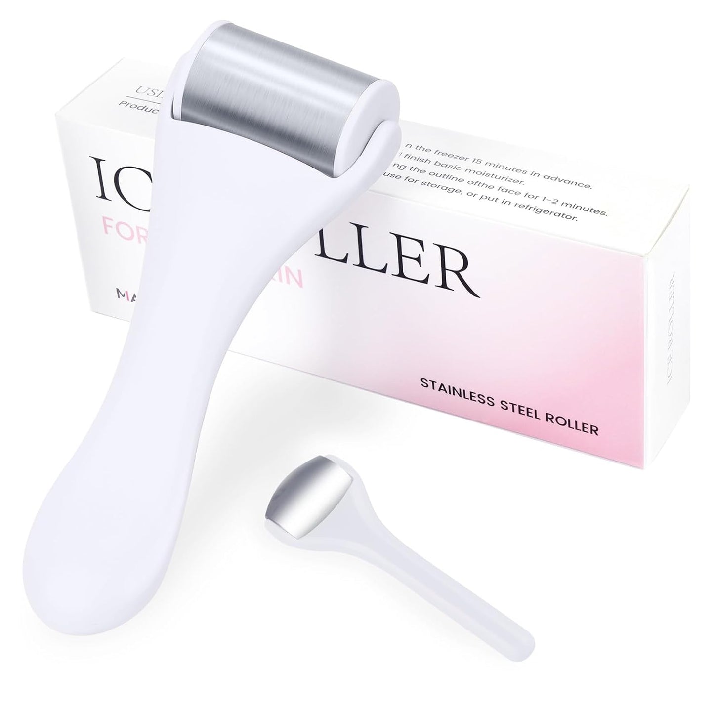 Ice Roller for Face and Eye 2 Pcs,Face Roller Skin Care for Puffiness,Migraine,Pain Relief,Eye Roller For Puffy Eyes Dark Circles,Stainless Steel Facial Roller (Pink)