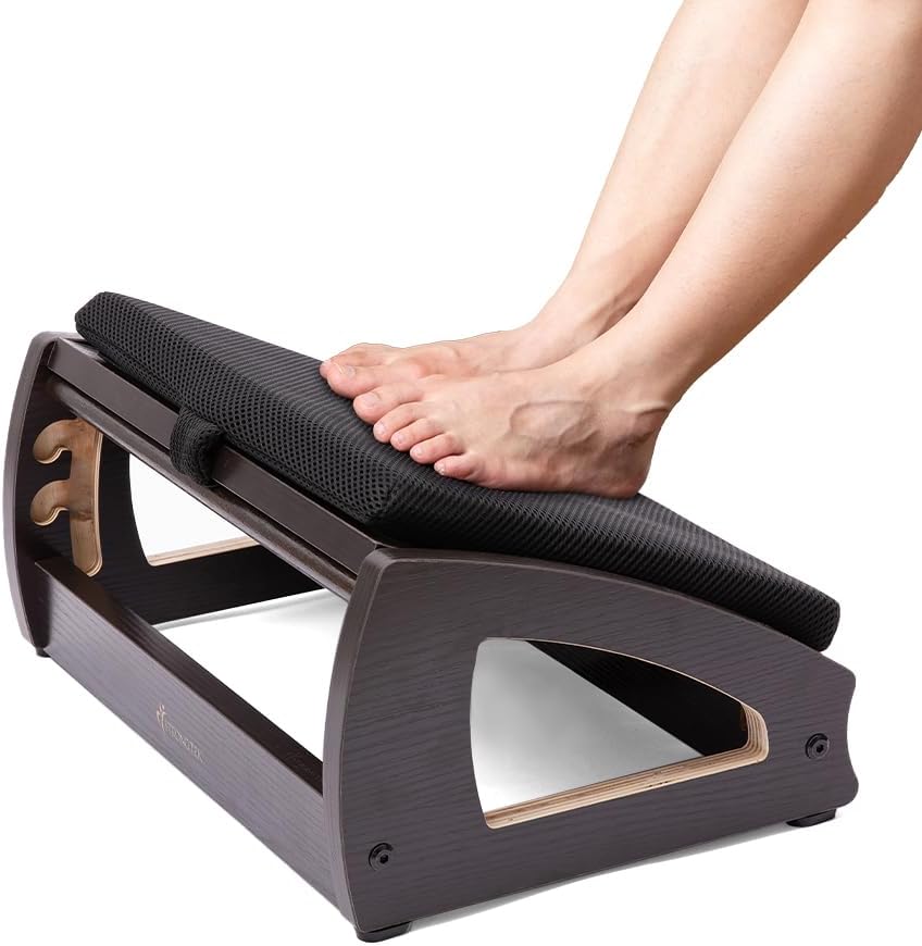 StrongTek Wooden Under Desk Footrest, 4 Heights, 400 lb, Office Foot Rest