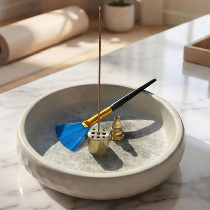 6 Inch Incense Holder with Ash Catcher,Handmade Crack Blue Glaze Ceramic Incense Burner Bowl with 9-Hole Design for Sticks,Cones,Coils Sage,Palo Santo - Perfect for Meditation,Yoga & Zen Home Décor