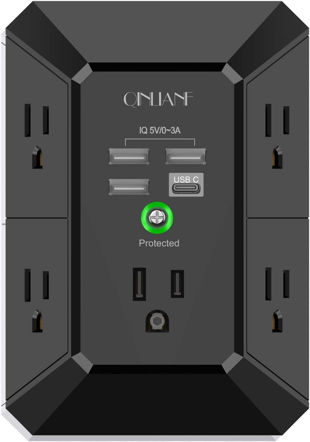 Wall Charger, Surge Protector, QINLIANF 5 Outlet Extender with 4 USB Ports