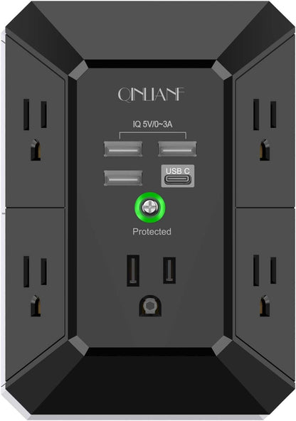 Wall Charger, Surge Protector, QINLIANF 5 Outlet Extender with 4 USB Ports