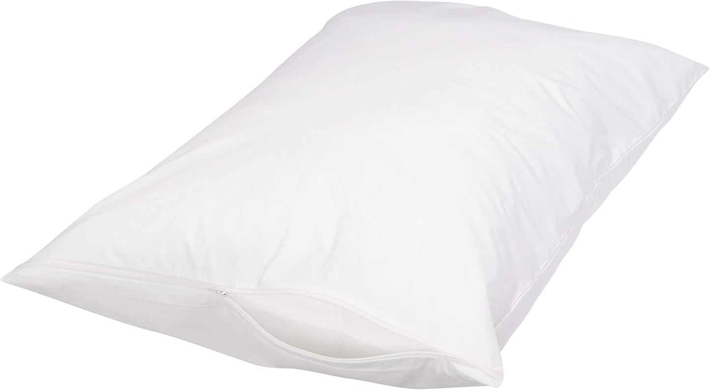Amazon Basics Standard Breathable 100% Cotton Hypoallergenic Pillow Protector with Zipper, Machine Washable, White, 27 x 21 Inches, Pillows Not Included