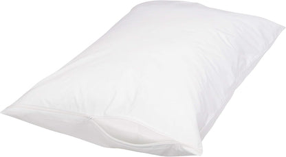 Amazon Basics Standard Breathable 100% Cotton Hypoallergenic Pillow Protector with Zipper, Machine Washable, White, 27 x 21 Inches, Pillows Not Included