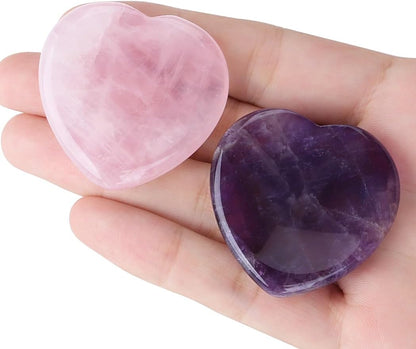 YATOJUZI Thumb Worry Stones for Anxiety Stress Relief Items Healing Crystals Natural Amethyst Rose Quartz Crystal Palm Pocket Stone Gemstones Meditation Reiki Spiritual Gifts for Women Men 2PCS